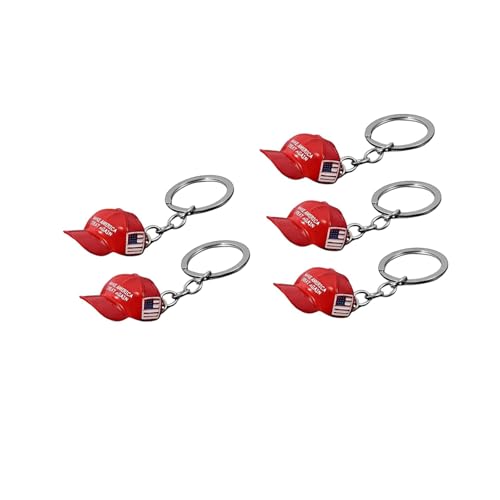 Generic 5 Pack Red MAGA Hat Metal Keychain, 2024 Baseball Cap Keychain, USA Flag Keychain Ring for Trump Supporters