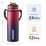 GOSWAG Insulated Sports Water Bottle, 24oz 2 Lids(with Straw/No Straw), Stainless Steel Water Bottles with Paracord Handle, Insulated Thermos with Double-Wall Vacuum Insulation