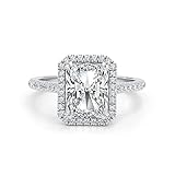 GLAM AND GEMS 3 Carat Radiant Cut Moissanite Engagement Statement Wedding Band Ring for Women in 14k White Gold (G-H, VVS, 3.35 CTW) Anniversary Promise Ring Size 4.5 to 11 8.5