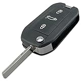 HLLebw 3 Button Chip Remote Flip Key Fob, Peugeot 208/2008/301/308/508/4008/5008 Replacement, Black & White & Silver, Plastic & Metal