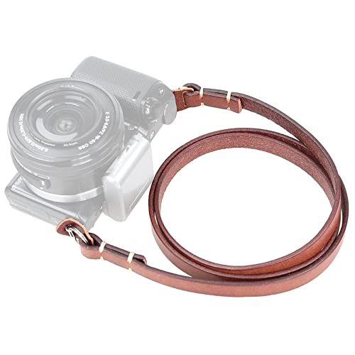 CANPIS Genuine Leather Camera Neck Shoulder Strap Compatible with Fujifilm Sony Olympus Panasonic Lecia Canon Nikon Mirrorless Compact Cameras (Brown, Retro Style, Slim Belt)
