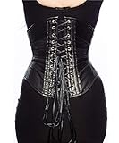 Genuine Leather Corset Women's Underbust Waist Trainer Heavy Duty Side Steel Boned Corset (US, Alpha, Small, Regular, Regular, Black)