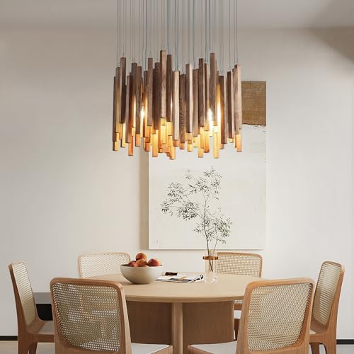 Fivootvi 8 Light Farmhouse Wood High Ceiling Chandelier Rustic Large Ceiling Light Fixture Hanging Pendat Light for Dining Room Living Room Foyer Staircases Kitchen Island.