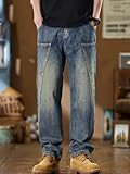 Men's Korean Casual Classic Jeans Male Straight Wide Leg Denim Pants Vintage High Street Trouser Blue 28