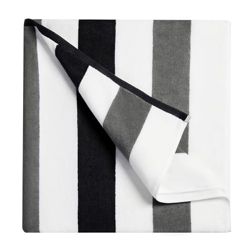 Bornbay Cotton Oversized Beach Towel - Extra Large 40"X70" Plush Thick Mens Beach Towels, XL Fluffy Stripe Pool Towels Charcoal Gray Swimming Towel for Adults Mens Women
