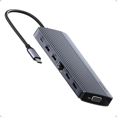 Anker Laptop Docking Station, 14 in 1 USB C Hub, Triple Display with 2 x 4K HDMI, 1080p VGA, 80W Power Delivery, 5Gbps USB-A/C Data Ports for MacBook, Dell XPS and More