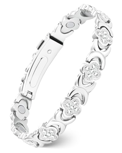 Feraco Pure Copper Bracelets for Women, Ultra Strength Magnetic Bracelet with 3800 Gauss Magnets & Sparkling Zirconia, Adjustable, Infinite Colver Jewelry (Silver)