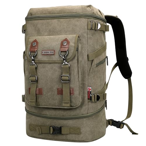 WITZMAN Travel Backpack for Men Women Canvas Backpack Carry on Luggage Rucksack Convertible Duffel Bag Large (A568 Army Green)