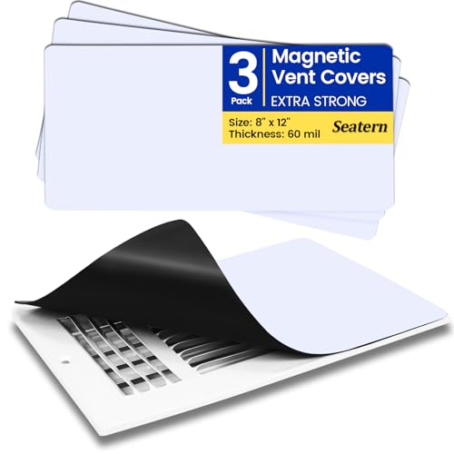 Seatern Magnetic Vent Covers, Extra Strong Magnets, White 8" x 12" (3 Pack) Ultra Thick 60mil, Complete Seal, Air Vent Covers for Home Floor, Ceiling, Wall Registers, HVAC, AC, RV, and Heater Vents