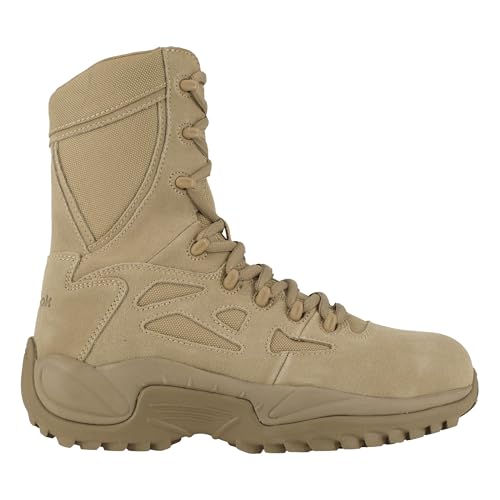 Reebok mens Rapid Response Rb Safety Toe 8" Stealth With Side Zipper Military & Tactical Boot, Desert Tan, 8.5 Medium US
