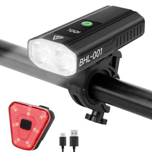 Bike Lights for Night Riding, 2000 High Lumens Super Bright LED Headlight and Back Taillight Set, 5+5 Modes USB-C Rechargeable Waterproof Bicycle Light Front and Rear for Road Mountain Urban Cycling