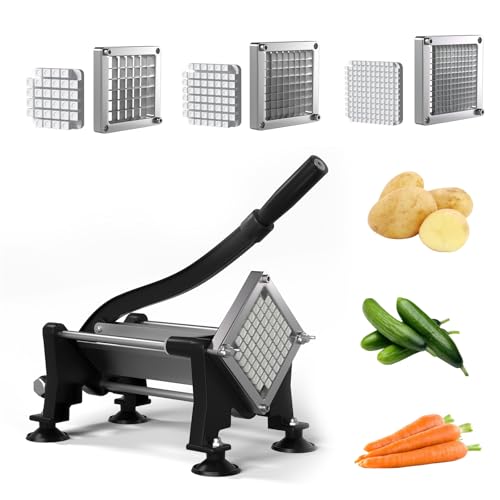 French Fry Cutter Commercial Potato Slicer with Suction Feet Complete Set, Stainless Steel Potato Cutter with 1/4", 3/8",1/2",8 Blades for Sweet Potato, Carrot, Yam(Full Combo)