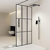 Bathroom Shower Door,35" W x 72" H Shower Glass Panel,Walk-in Shower Screen,Clear Tempered Glass Shower Panel with Matte Black Rod No Glue Required