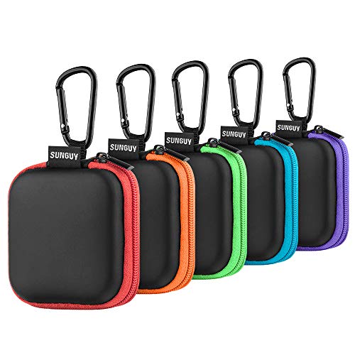 Sunguy [5-Pack] Earbud Case, Portable EVA Small Earbuds Carrying Case Storage Bag Organizer with Carabiners for Earphones, Earpieces, SD Memory Card, Camera Chips
