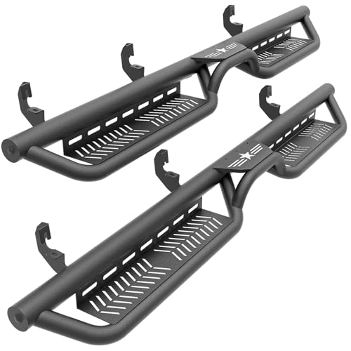 SOENBOO Running Boards Side Steps Compatible for 2015-2025 Chevy Colorado & GMC Canyon Crew Cab (4 Full Size Doors), Two Stairs Design Bolt-on Side Rails Step Nerf Bar (Black Powder Coated-Star Logo)