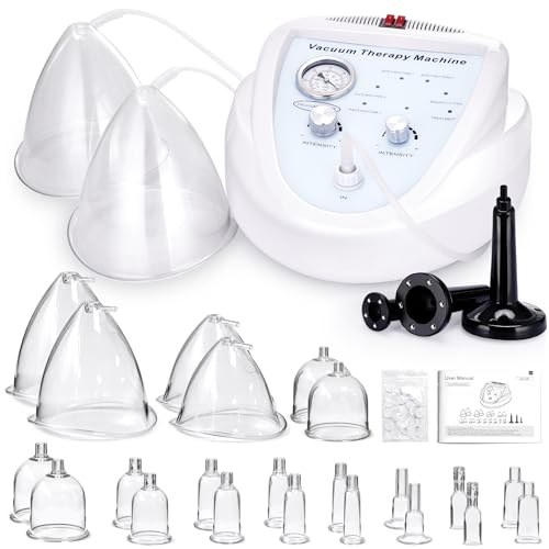 RUTAWZ Vacuum Therapy Machine, Vacuum Cupping Scraping Massage Machine Adjustable Suction and 6 Modes Multifunctional Body Massager with 24 Vacuum Cups and 3 Pumps for Salon SPA