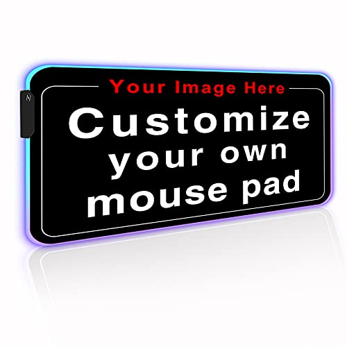 Personalized RGB LED Extended Gaming Mouse Pad Make Your Own Customized Large Gaming Mousepad Custom Keyboard Mouse Mat for Office Dorm Personalised Gifts Presents for Gaming Lovers, 35.4x15.7 in