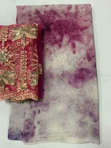 100% Cotton Swiss Voile Lace Purple Flower Fabric French Sequins Lace 5Yards+2yarsd ML60R048 (Rose Pink)