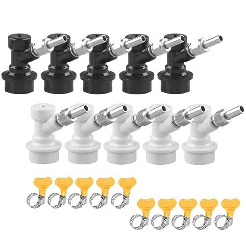 PERA Cornelius Ball Lock Keg Disconnect Beer Keg Ball Lock Fittings Corny Keg Parts Fittings MFL Thread with 5/16'' Gas and 1/4'' Liquid Swivel Nuts for Homebrew Beer Keg Kegging 5 Pairs