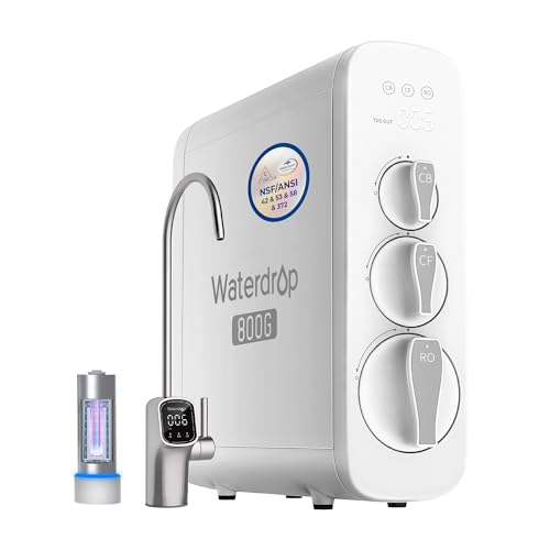 Waterdrop G3P800 Reverse Osmosis System, 800 GPD Fast Flow, NSF/ANSI 42 & 53 & 58 & 372 Certified, 3:1 Pure to Drain, Tankless Under Sink RO Water Filter System, LED Purifier, Smart Faucet