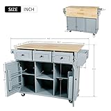 LUMISOL Kitchen Island with Drop Leaf, Rolling Kitchen Island Cart with Internal Storage Racks, Wood Kitchen Island on Wheels with Drawers, Spice Rack & Towel Rack, for Kitchen, Gray Blue