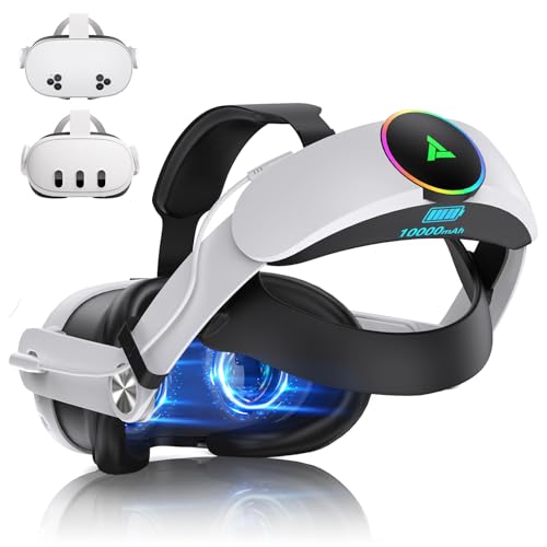 Foscomax RGB VR Headset for Oculus/Meta Quest 3/3S Head Strap with 10000mAh Battery, Rechargeable Elite Strap Extend 4-6H Playtime and Adjustable for VR Headset Compatible with Quest 3/3S Accessories