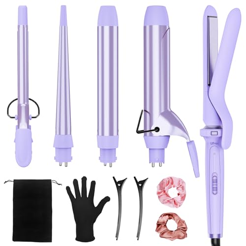 Birthday Gifts for Women, Ufree 5 in 1 Curling Iron with Interchangeable Ceramic Barrels (0.35"-1.25"), Curling Wand Set with Flat Iron Hair Straightener, Instant Heat Up, Dual Voltage Hair Curler