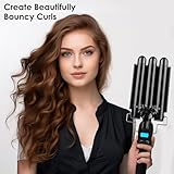 Three Barrel Curling Iron Professional Hair Waver, Ceramic Hair Curler Adjustable Temp Triple Barrel Crimper Hair Tool with LCD Display, Hair Iron Dual Voltage Wave Wand Fast Heating Iron Wavy Hair