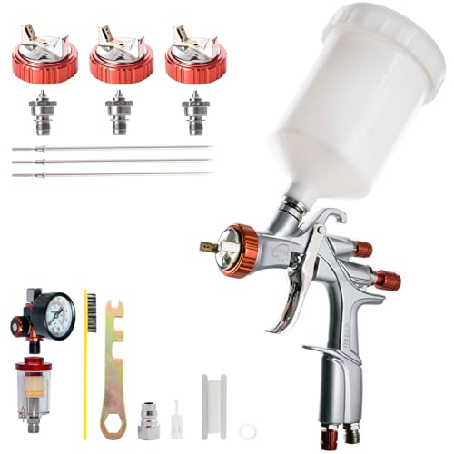 DAXINYANG YT-160 LVLP Paint Guns Automotive Kit with 1.3/1.5/1.7/2.0mm Nozzles and Air Regulator & Oil Water Separator, R500 Spray Gun，Paint Gun for Car Painting,Furniture,DIY,Primer and Topcoat