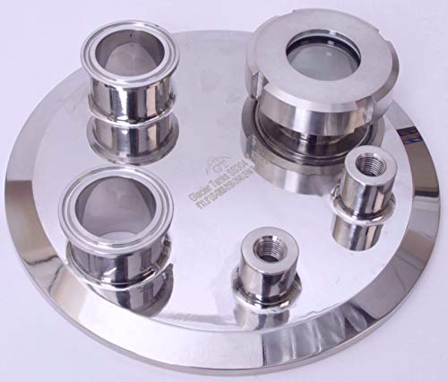 Extraction Tank Lid | Tri Clamp 8 inch x (2) 1.5 in. - Stainless Steel SS304 w/ 1.5 in. SGPV, (2) FNPT 1/4 in. - Glacier Tanks