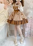 Teen Girls Japanese Kawaii Lolita Costume Plush Cute Bear Suspender Dress Sweet High Waist Princess Party Dresses, X-Large Brown