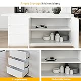 homary 72" Kitchen Island with Storage Kitchen Cabinet Marble Veneered Top Large Kitchen Island with Seating (Kitchen Island with Laminate Top, White)