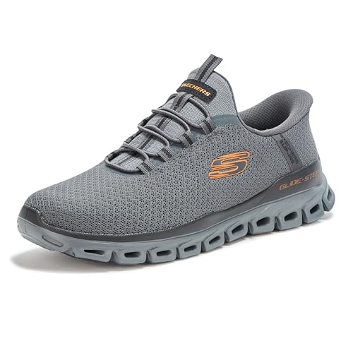 Skechers Men's Glide-Step Noxus Hands Free Slip-in Sneaker, Charcoal/Orange, 8