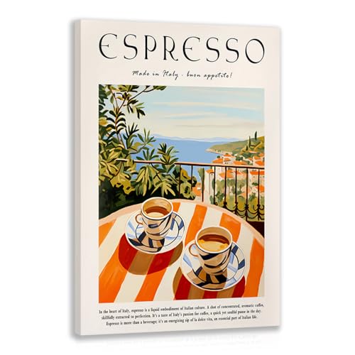 GELDSTEI Coffee Wall Art, Vintage Espresso Wrapped Canvas Print, Italian Coffee Poster Print, Cafe Bar Decoration, Retro Italian Cafe Wall Decor for Kitchen Dining Room Framed Ready to Hang 12"x16"