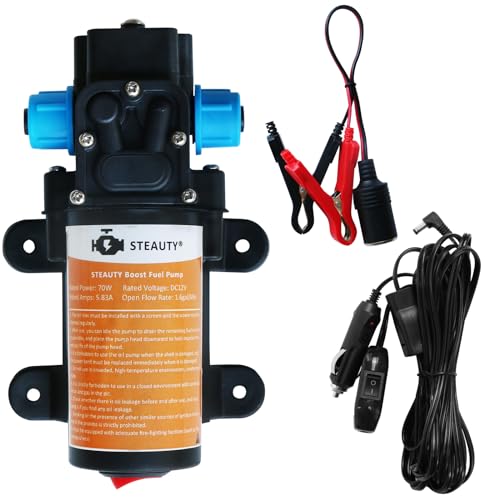 12V Fuel Transfer Pump, Moves Up to 85 Gallons Of Gas or Diesel Per Hour, with 11.5' Power Cable, Great for Vehicles, Boats, Equipment, Gasoline, Diesel, Etc.