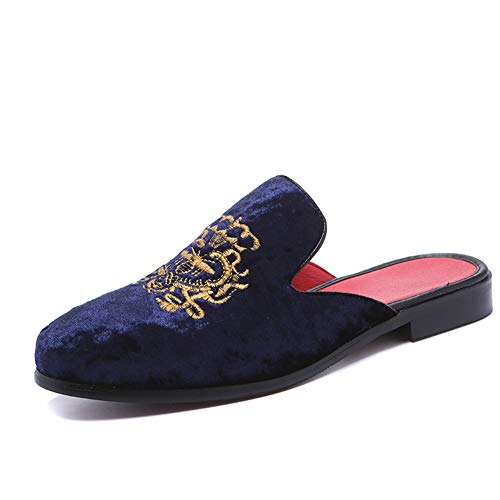 FLQL Men's Comfortable Embroidered Design Walking Slippers Size 10 Blue