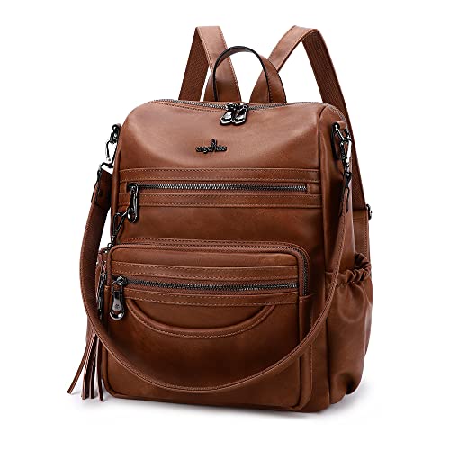 Angel Kiss Women Bags Backpack Purse PU Leather Zipper Bags Casual Backpacks Shoulder Bags (DK8532#8528#89BROWN)…