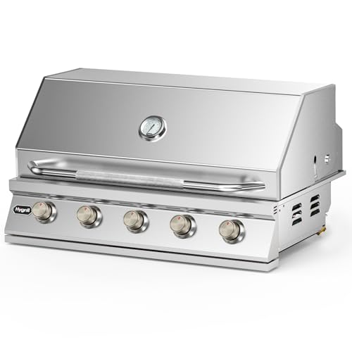 Hygrill 40-Inch Built In Grill, Stainless Steel 5-Burner Grill Head for Outdoor Kitchen, Liquid Propane