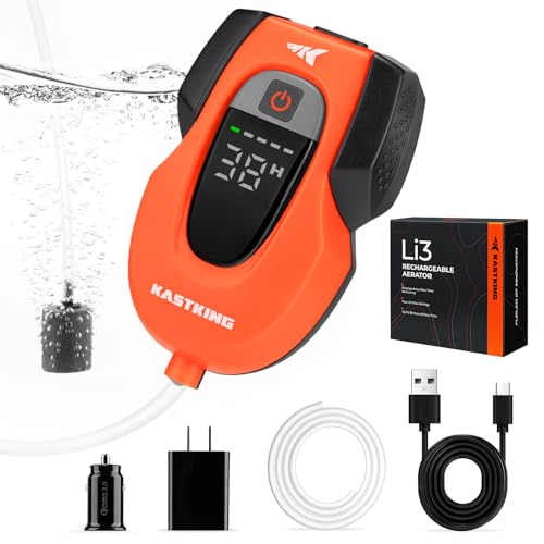 KastKing Updated Li3 Bait Aerator Pump - Rechargeable Battery, Real-Time Display, Multiple Airflow Settings, Aerator for Fish and Bait Buckets