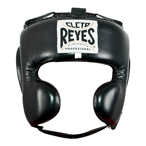 CLETO REYES Boxing Headgear with Cheek Protection for Men and Women, Protective Head Guard Face Saver, Sparring Fighting Sports, Kickboxing, MMA, Muay Thai, Black, Large