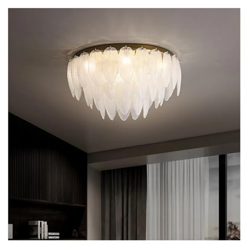 ZXLPHA PendantLight, Modern Brass White Glass Feather Ceiling Lamp Luxury Led Lights Home Decor Lustres Lampara Techo for Living Room Bedroom