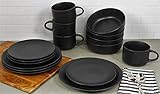 10 Strawberry Street Wazee Matte Coupe Dinnerware Set, 16 pc, Black