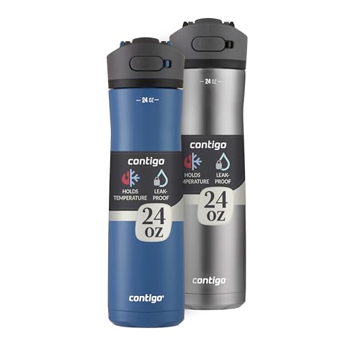 Contigo 24oz Leakproof Stainless Steel Water Bottle with Straw & Handle Dual Insulated for Cold & Hot Drinks -(Pack of 2)