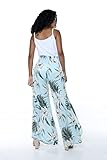 Matchable Couple Hawaiian Luau Wide Legged Pants in Wispy Cereus Light Blue, Women, S/M