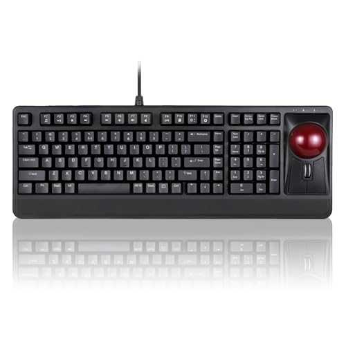 Perixx Periboard-522 Wired Trackball Mechanical Keyboard, Build-in 2.17 Inch Trackball with Pointing and Scrolling Feature, Durable 3.2lbs Weight