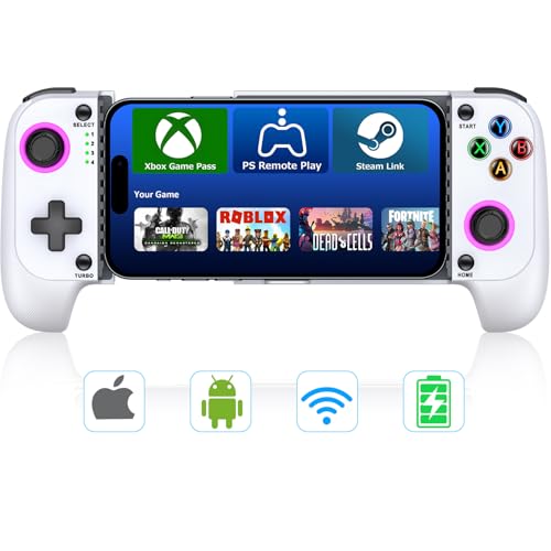 【Anti-Drift & Fast-Connect】Wireless Game Controller for iPhone/Android | Hall Joysticks Bluetooth Phone Controller with LED Light, For Cloud Gaming, Genshin Impact, PUBG, Roblox, Call of Duty Mobile Gamers