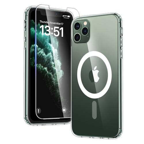 TAURI for iPhone 11 Pro Max Case Clear, [Compatible with Magsafe] with 2X HD Screen Protector, [Military Grade Drop Protection] Shockproof Slim Case for iPhone 11 Pro Max Phone Case 6.5 inch