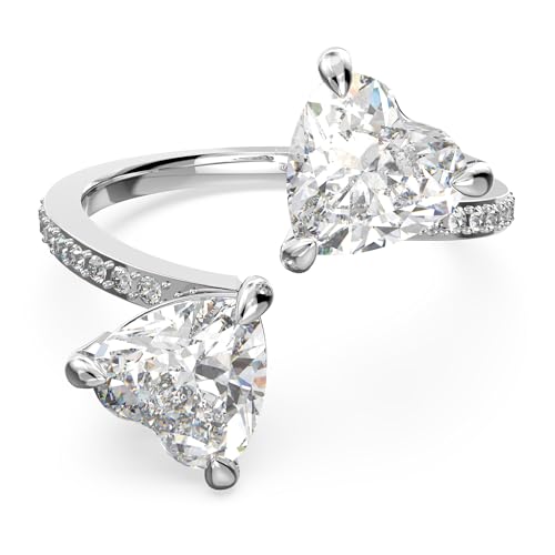 Swarovski Mesmera Ring, Clear Heart-Cut Crystals on a Rhodium Finish Setting, Size 5, Part of the Attract Soul Collection