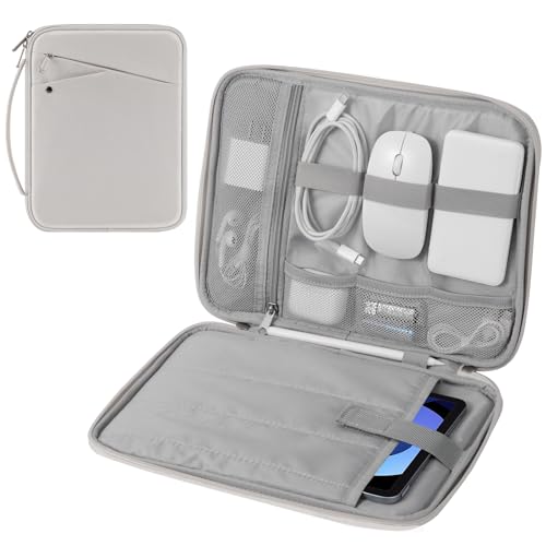 MoKo 9-11 Inch Tablet Sleeve Carrying Case with Handle, Padded Protective Travel Bag for New 11 inch iPad Air M3 2025, iPad A16 11", iPad Pro 11 M4, iPad 10/9/8/7th, Tab S9/S8 11, Gray & White