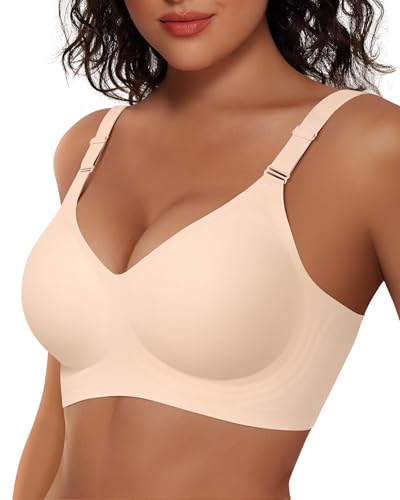 Vertvie Womens Wireless Bras No Underwire Push Up Bra Seamless Supportive Full Coverage Everyday Bras Regular and Plus Size(Nude,3X-Large)